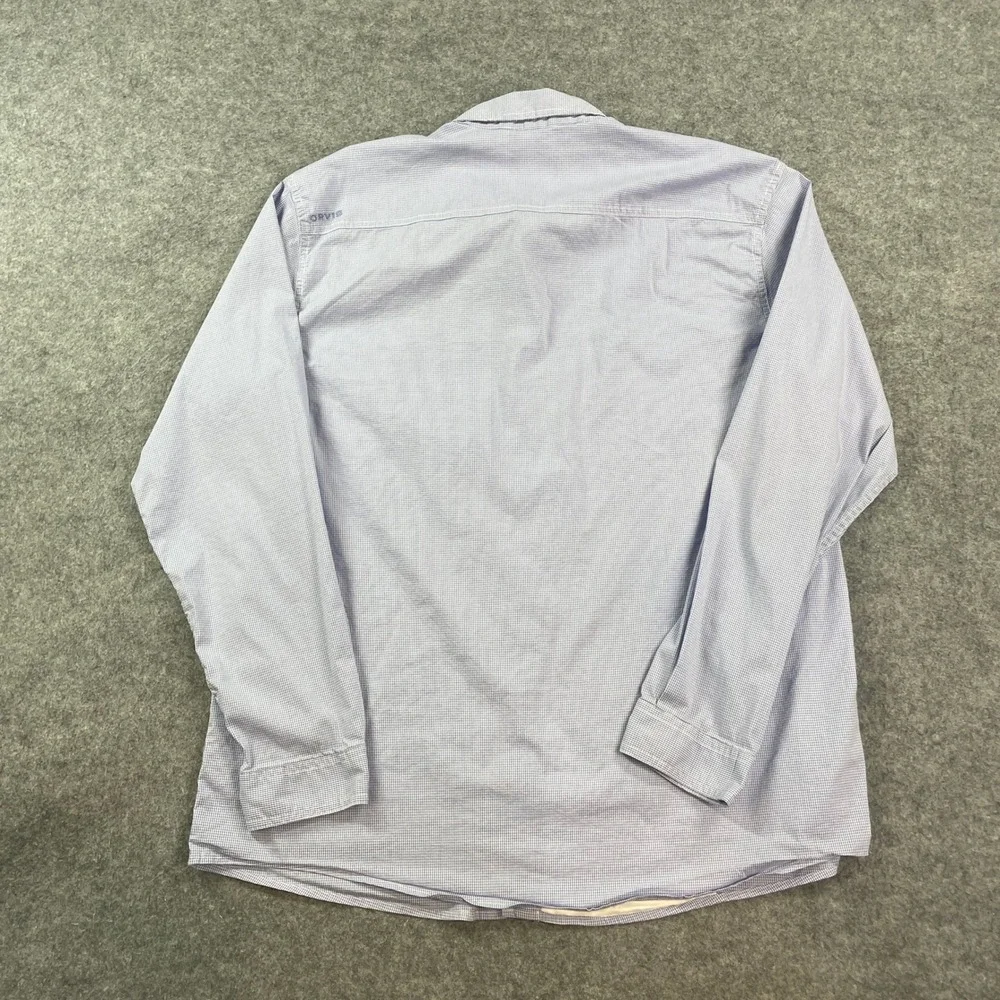Orvis Mens Shirt L Blue Gingham Long Sleeve Active Fit Flat Front Fishing Hemp - Picture 4 of 16